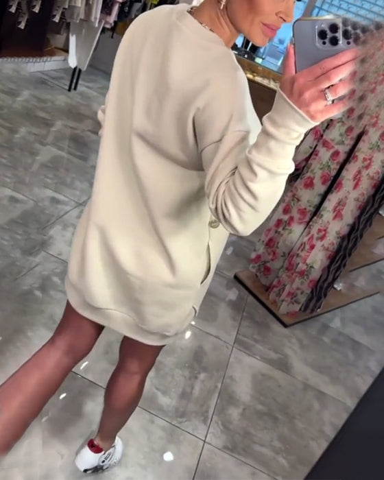 Kleid Pullover Tasche Langarm