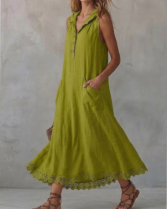 Kleid Kapuzen Ärmellos Spitze Patchwork