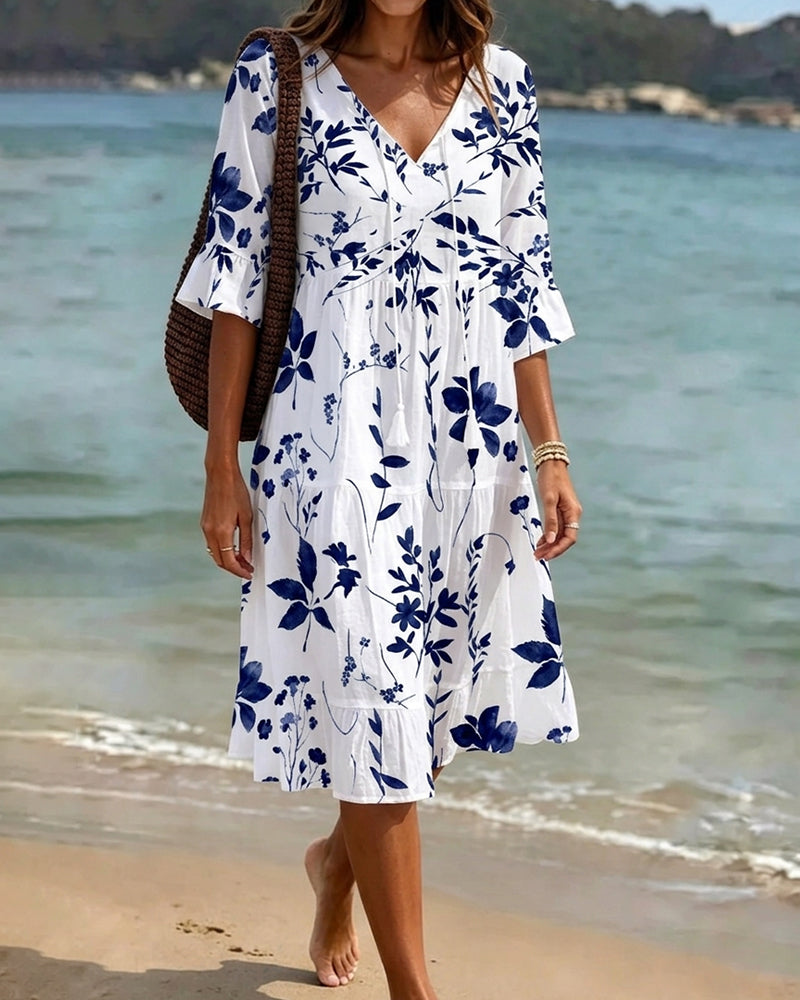 Kleid Träger V-Ausschnitt Rüsche