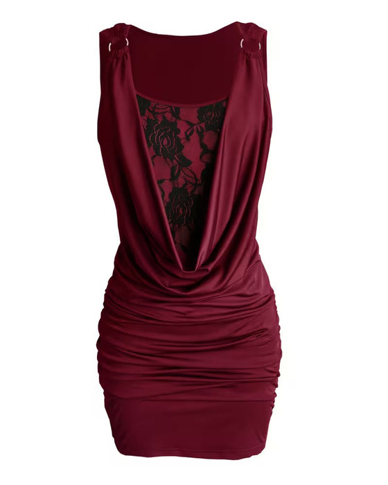 Kleid Drapierter Ausschnitt Spitze Träger Bodycon