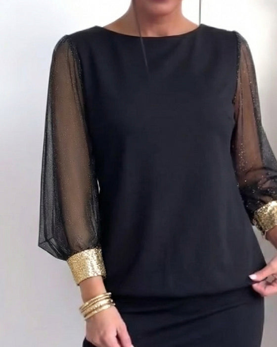 Kleid Tüll Farbkontrast Langärmlig