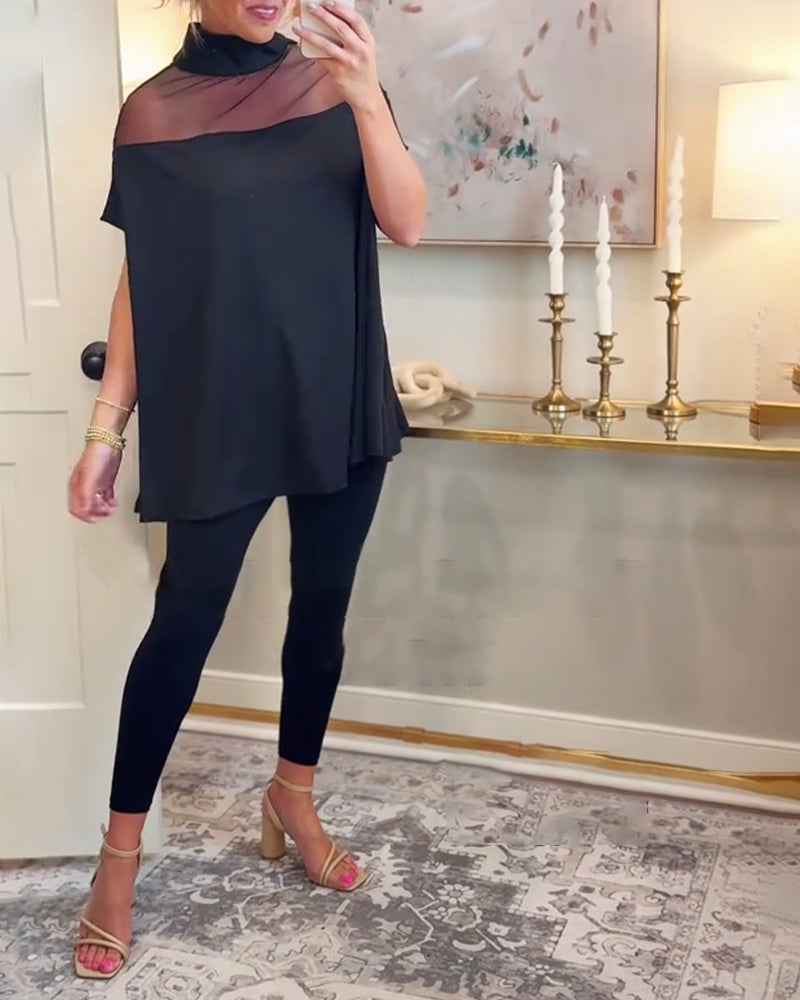 Elegantes, stylisches T-Shirt mit Mesh-Patchwork