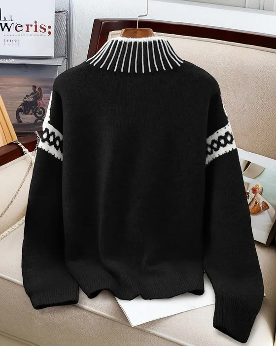 Pullover Stehkragen Gemustert Kontrast