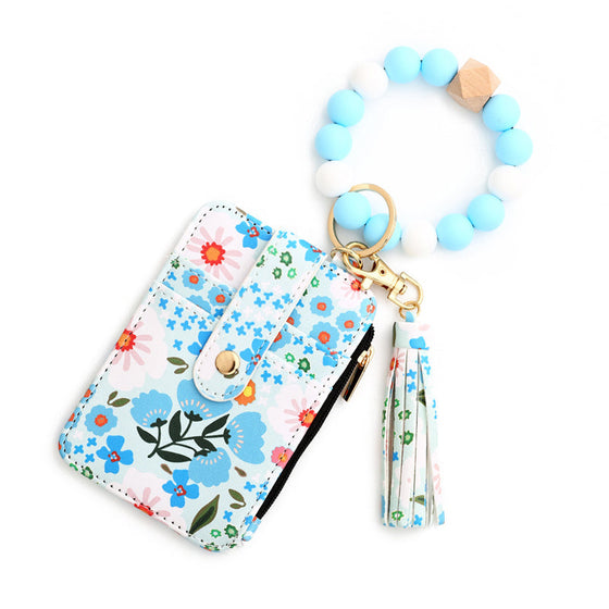 Kleine Geldbörse Aus Blumenleder Mit Schlüsselanhänger Und Armband