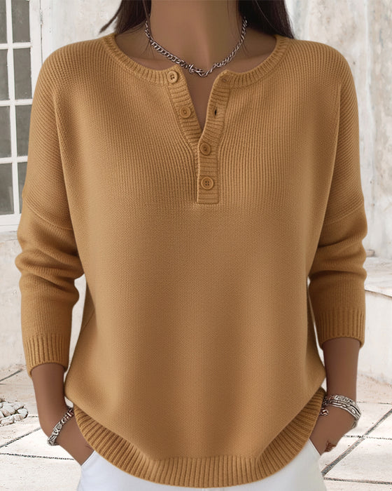 Langärmeliger Einfarbiger Strickcardigan Mit Knöpfen