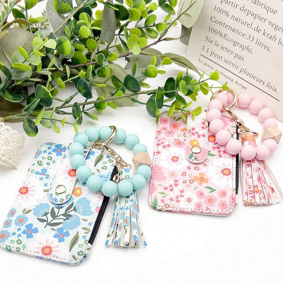 Kleine Geldbörse Aus Blumenleder Mit Schlüsselanhänger Und Armband