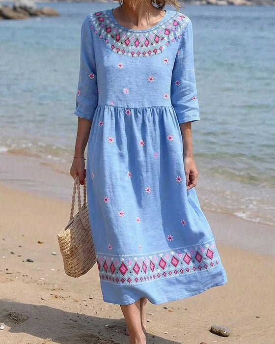 Kleid Runder Hals Daisy Halb Ärmel