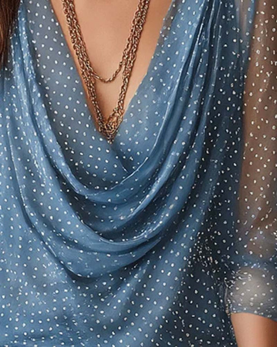 Bluse Slouchy Mock Neck Tupfen Mesh