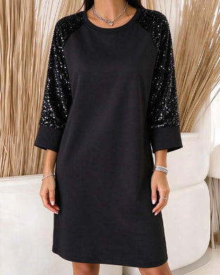 Kleid Runder Halsausschnitt Neun-Achtel Arm Raglan
