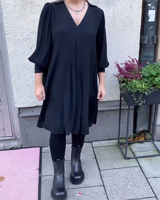 Kleid V-Ausschnitt modisch Laternenärmel