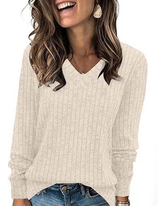 V‑Ausschnitt Langarm‑Top