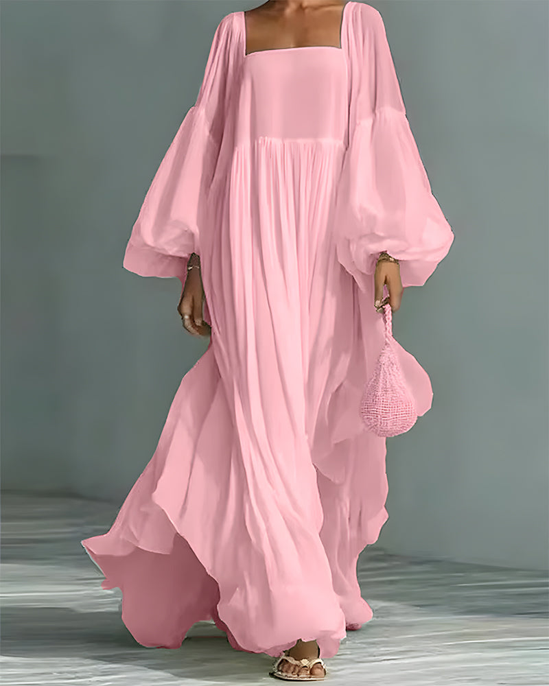 Kleid Quadratischer Ausschnitt Puff Ärmel Fee Maxi