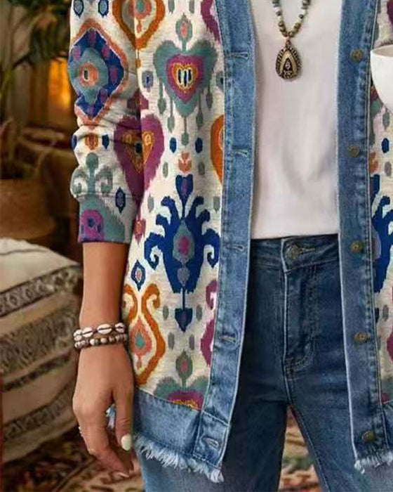 Mantel Bohemian Denim Patchwork Blumig