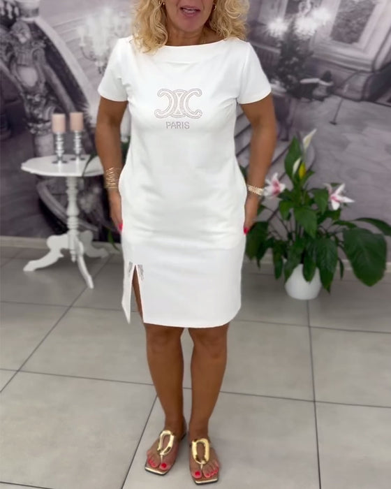 Kleid mit Schlitz und Druck