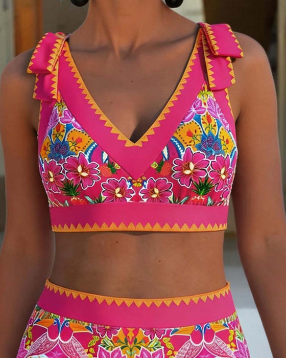 Bikini Ethnisch Blumig V-Ausschnitt