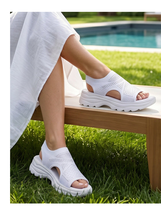 Atmungsaktive Plateau-Sandalen aus Mesh für Damen