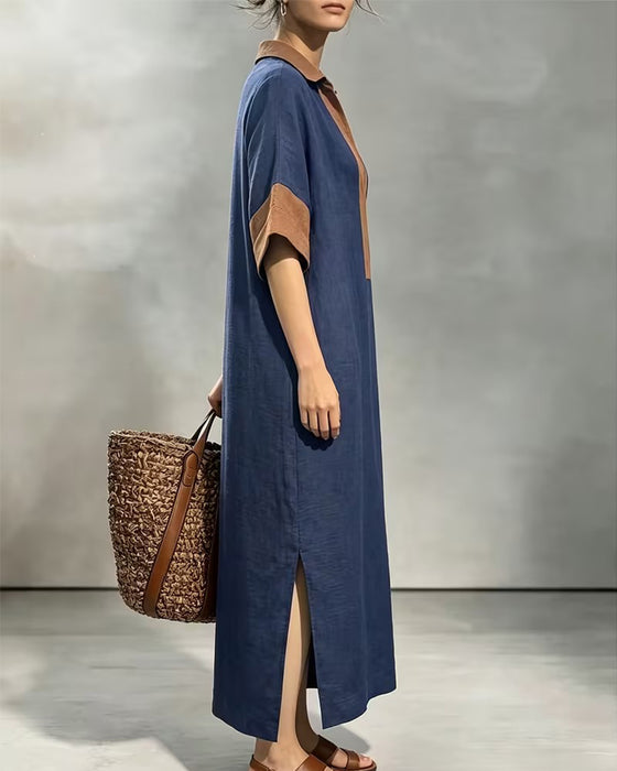 Kleid Revers Farbblock Urlaub