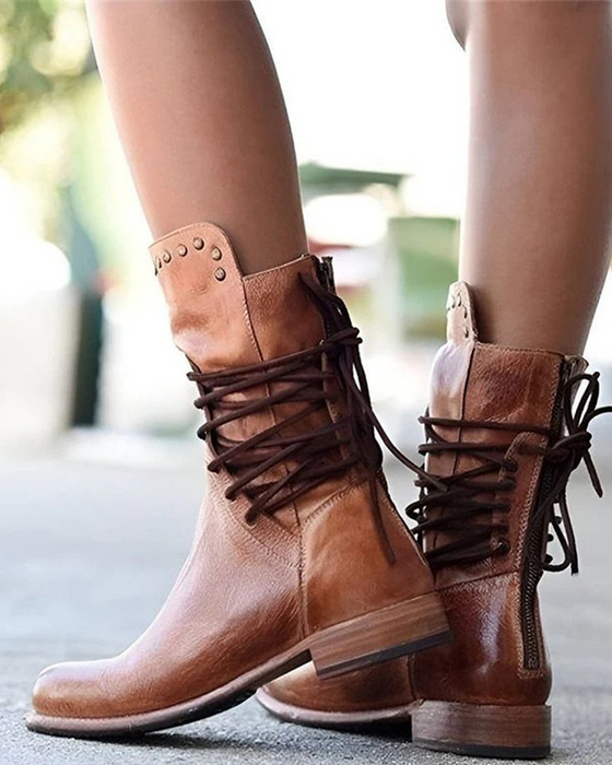 🔥 Neueste 2025 🔥 Vintage Damenstiefel Mit Seitlicher Schnürung