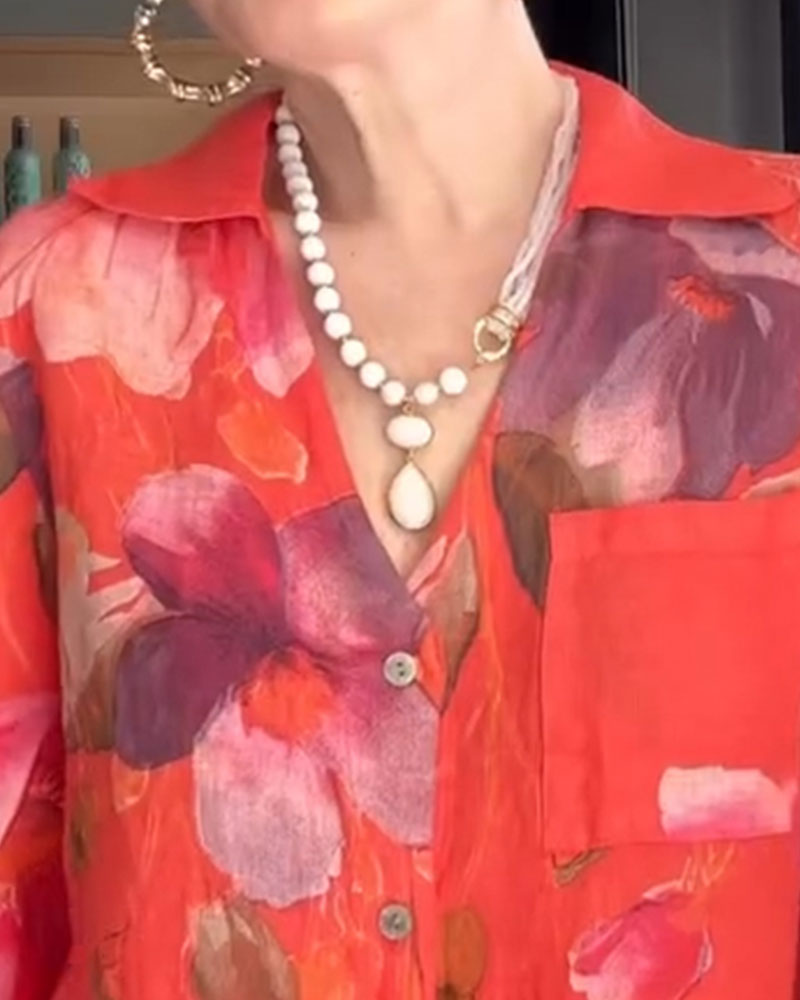 Hemd Revers Groß Blumig Druck