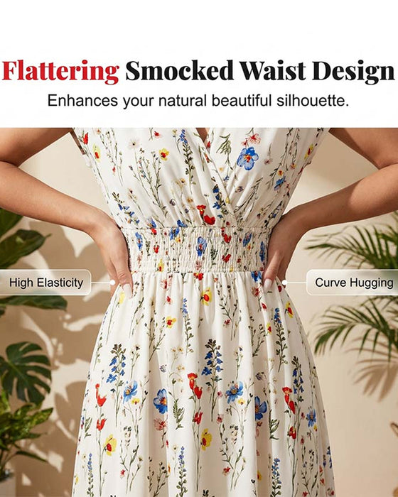 Lässiges Bedrucktes Maxikleid Mit V-Ausschnitt