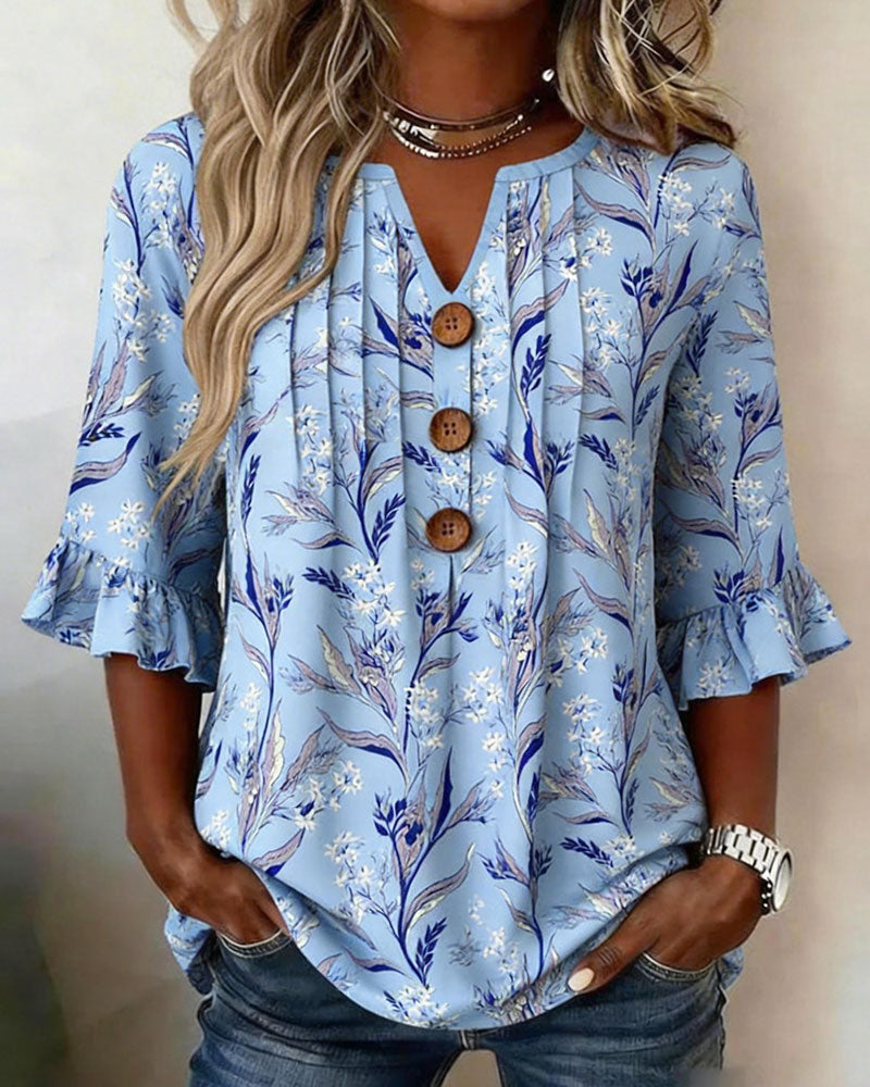 Bluse Mit Botanischem Print Und Rüschenärmeln