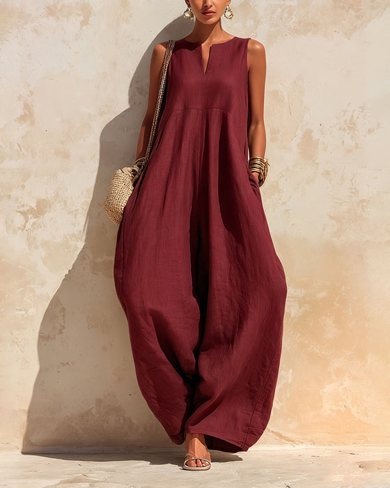 Jumpsuit Kleiner V-Ausschnitt Weit