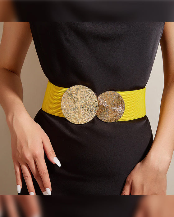 Damen Vintage elastischer Gürtel mit goldener Schnalle