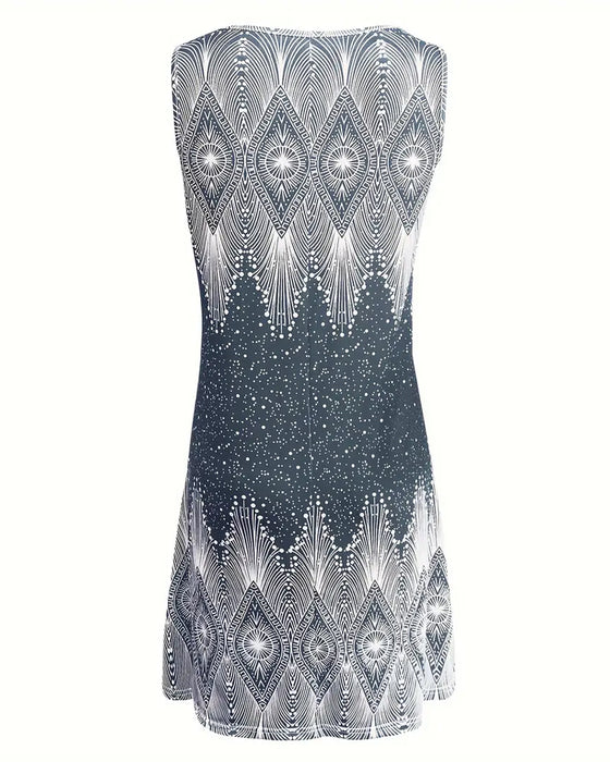 Kleid Ärmellos V-Ausschnitt Bedruckt
