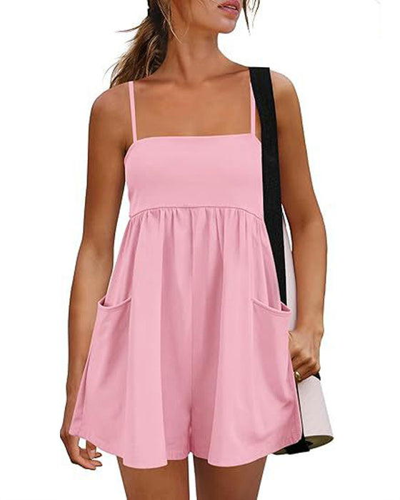 Jumpsuit Uni Farbe Träger Breites Bein