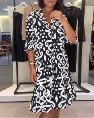 Kleid V-Ausschnitt elegant bedruckt