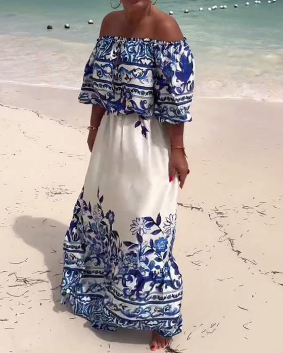 Kleid Off-Shoulder Bedruckt Resort