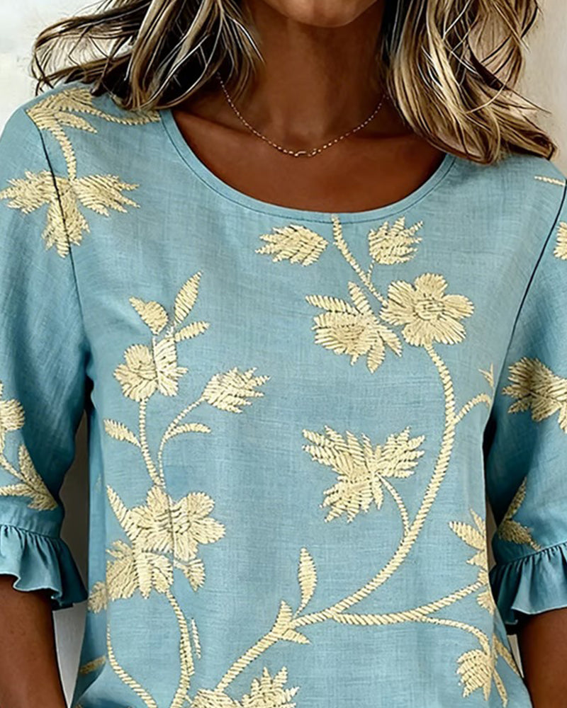 Bluse Jasmin Rüsche Rundhalsausschnitt Halblanger Ärmel