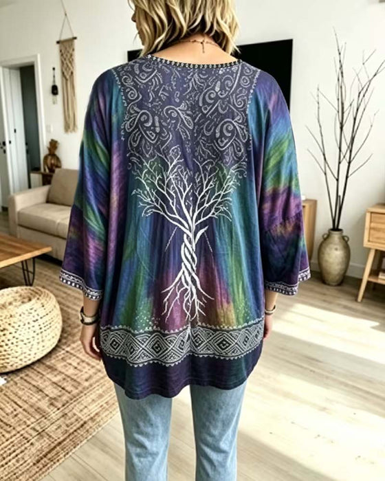 Bluse V-Ausschnitt Ombre Farbblock