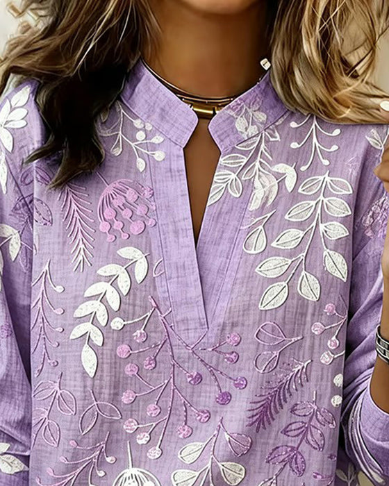 Bluse Mit Blumenmuster Und Stehkragen