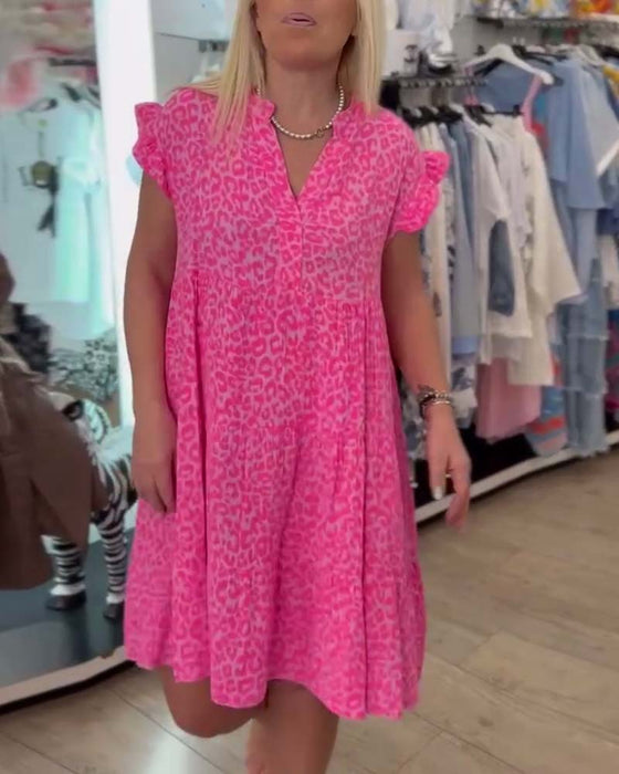Kleid V-Ausschnitt Leopardenmuster