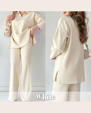 Zweiteilig Set Mit Einfarbig Und Strick Merkmalen