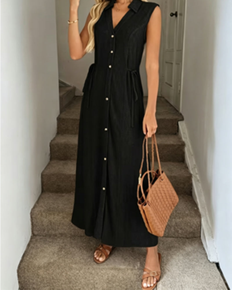 Kleid Brustkragen Ärmellos Taillenziehend