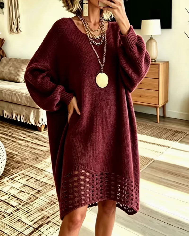 Kleid Rundhalsausschnitt Durchbrochen Pullover