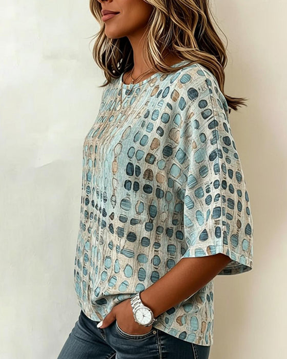 Blusen Rundhals Kurzarm Polka Dot
