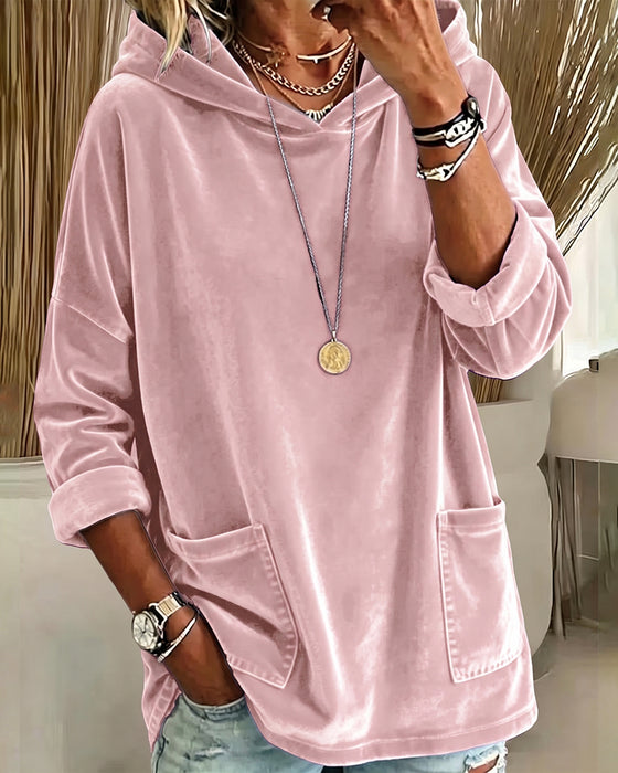 Sweatshirt Einfarbig Tasche Mit Kapuze