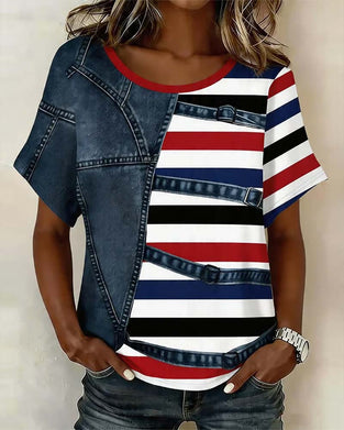 T-Shirt Streifen Patchwork Print
