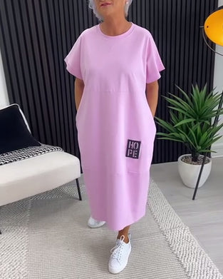 Kleid Kurzarm Lässig Gerade Tasche