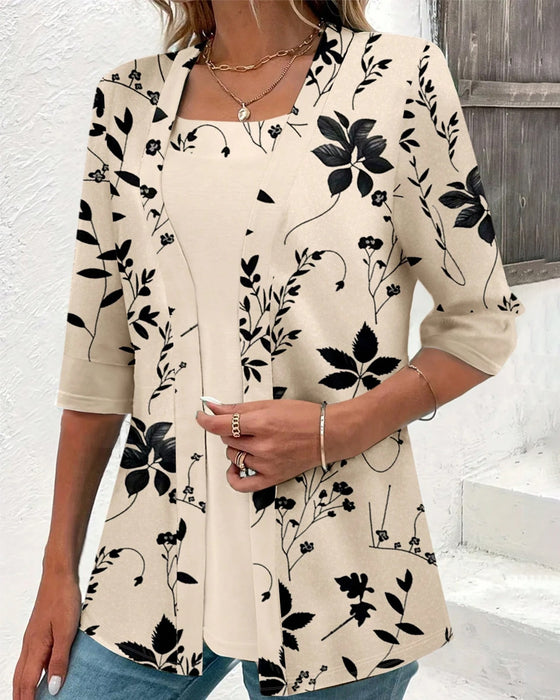 Elegantes Falsches Zweiteiliges T-Shirt mit Blumenmuster