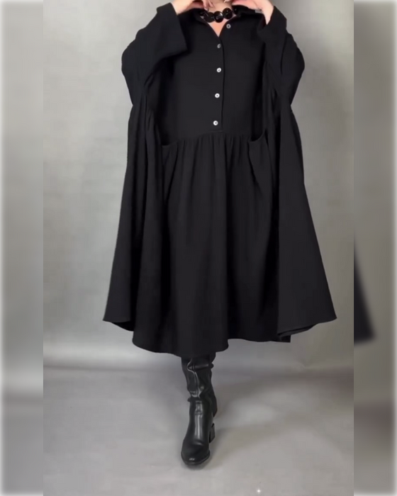 Oversized A-Linien Kleid Mit Revers Und Knöpfen
