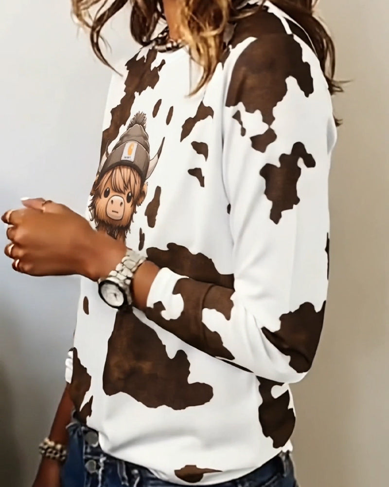 Top Animalprint runder Ausschnitt langärmlig