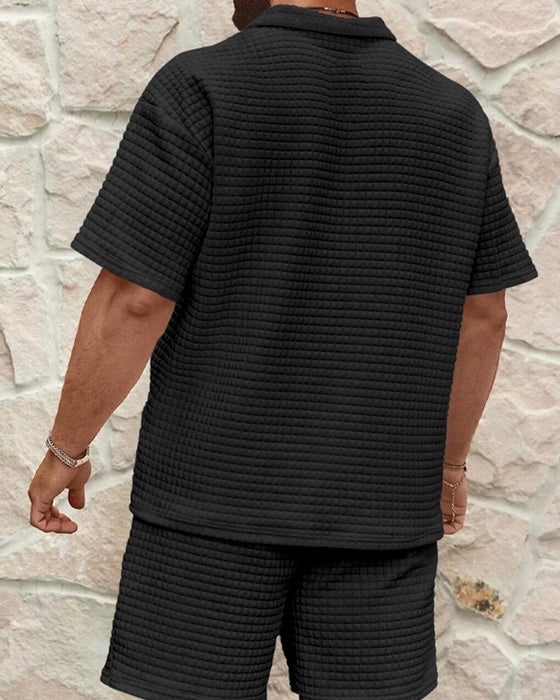 Set Polo Kragen Reißverschluss Waffel Textur Shorts