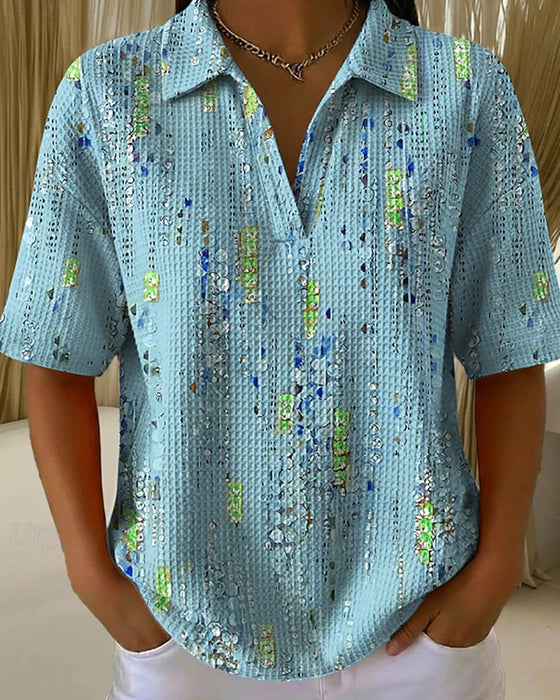 Bluse Lässig Mit Print Reverskragen