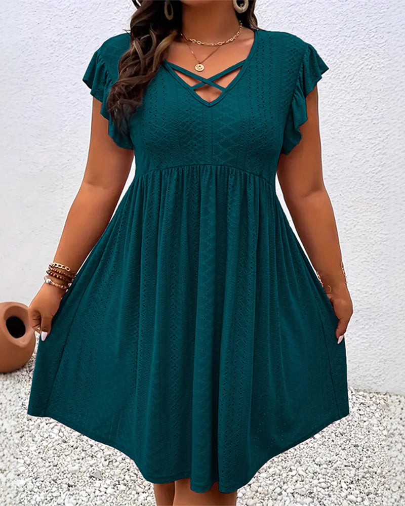 Kleid Einfarbig Durchbrochener Lotusblätterärmel