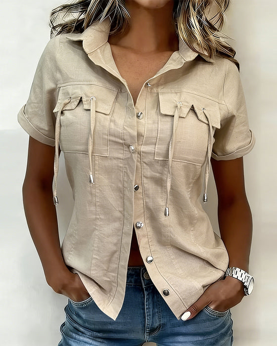 Blusen Kordelzug Tasche Kurzärmelig
