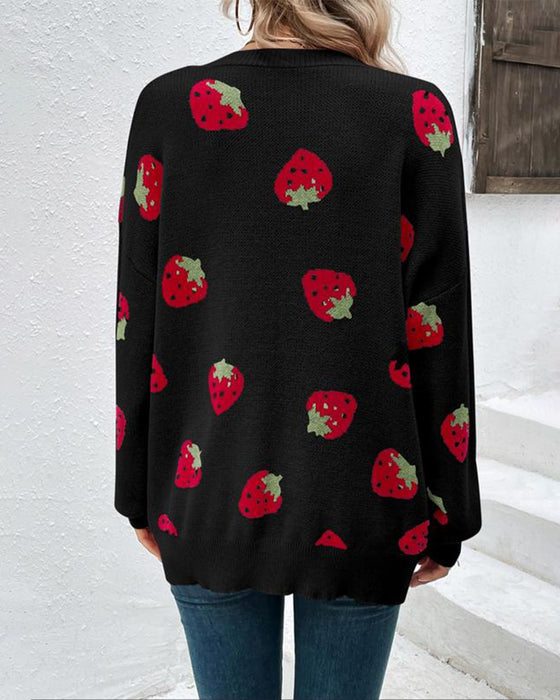 Cardigan Mit Erdbeer-Muster Und Locker Merkmalen